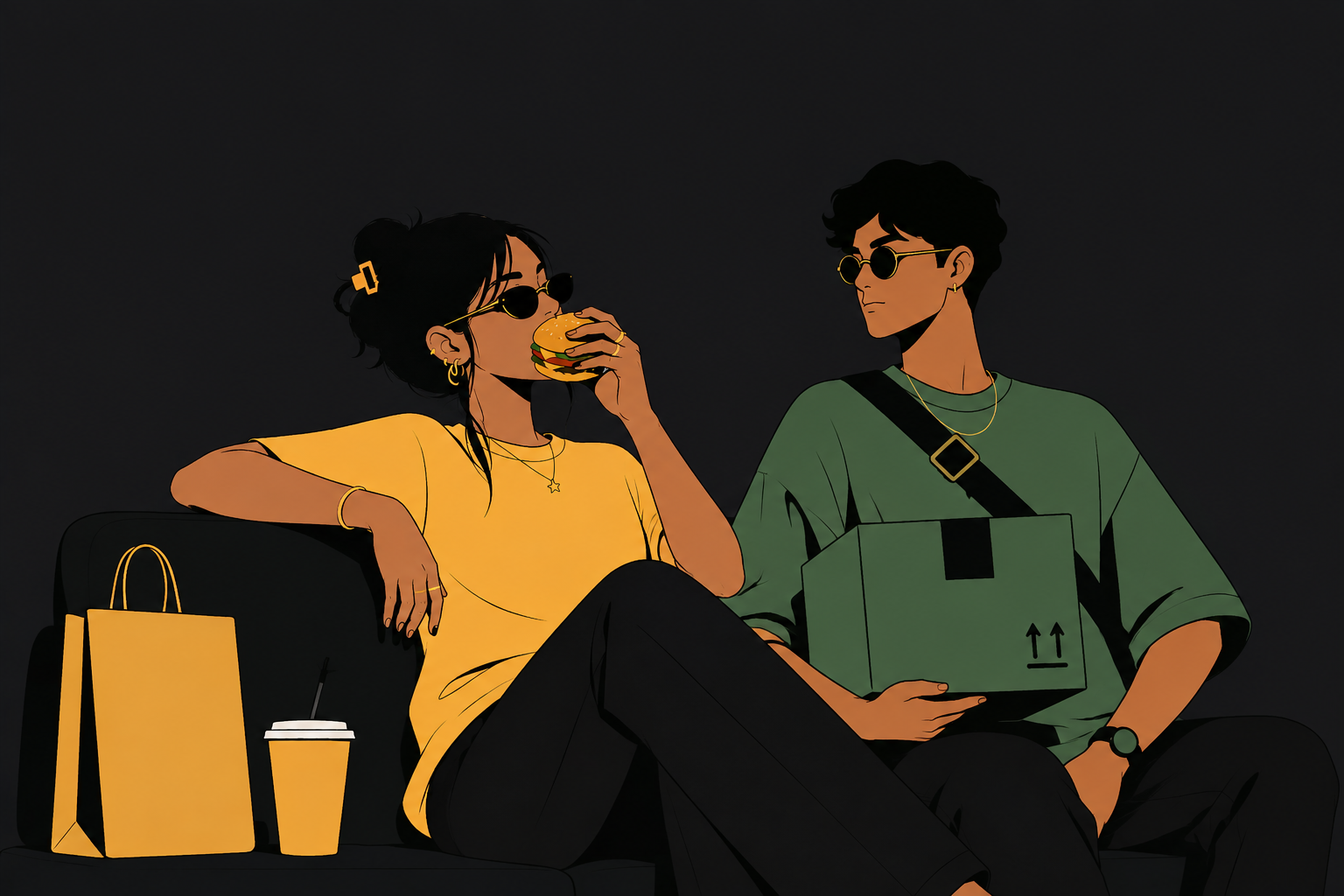 Two students hanging out on campus